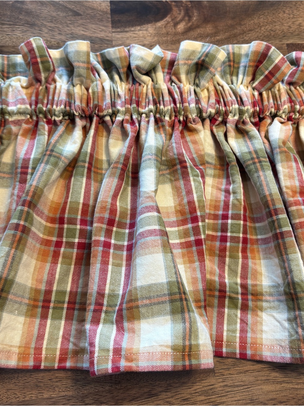 Park Designs Cotton Plaid Valance 12X68” made in India green cream rust blue EUC